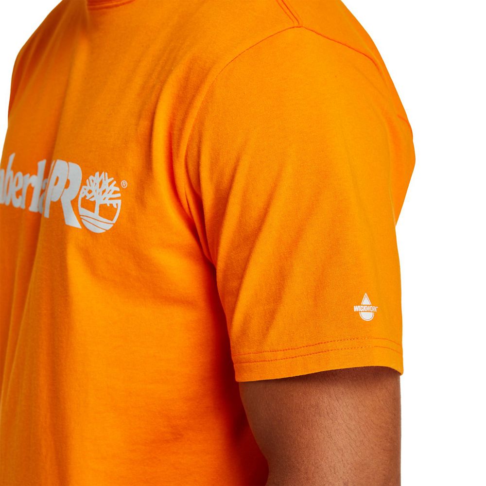 Timberland Mens T-Shirts PRO® Short Sleeve Base Plate Wicking Logo - Orange - India CU1374295